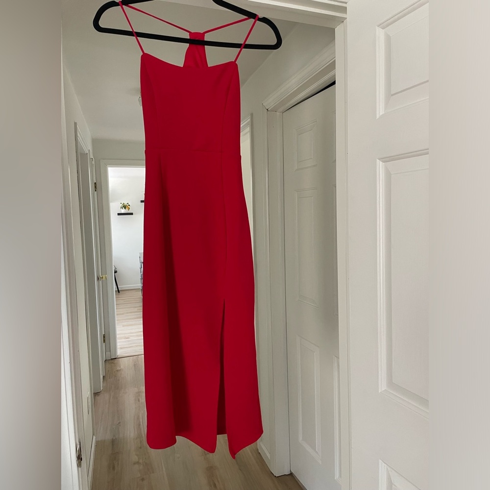 Red Ribbed Strapless Midi Dress for Cocktail Events
